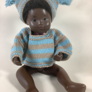 Item# BT101 / Susanna's knit baby blue grey stripe sweater and hat