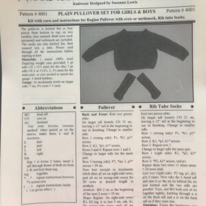 Item# HKP#4001 / Hand Knit Pattern / Plain Pullover Set for Girls & Boys