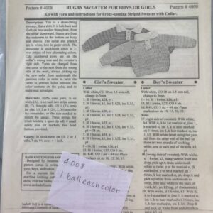 Item# HKP4008 / Hand Knit Pattern/ Rugby Sweater for Boys or Girls