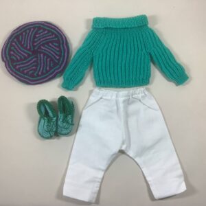 Item# HK003 / Susanna’s 5 piece knitted sweater, hat, shoes, sewn pants