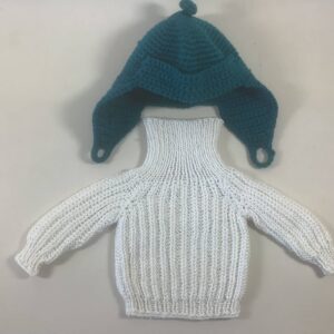 Item# Studio 008 / Susanna’s knit white sweater and teal hat
