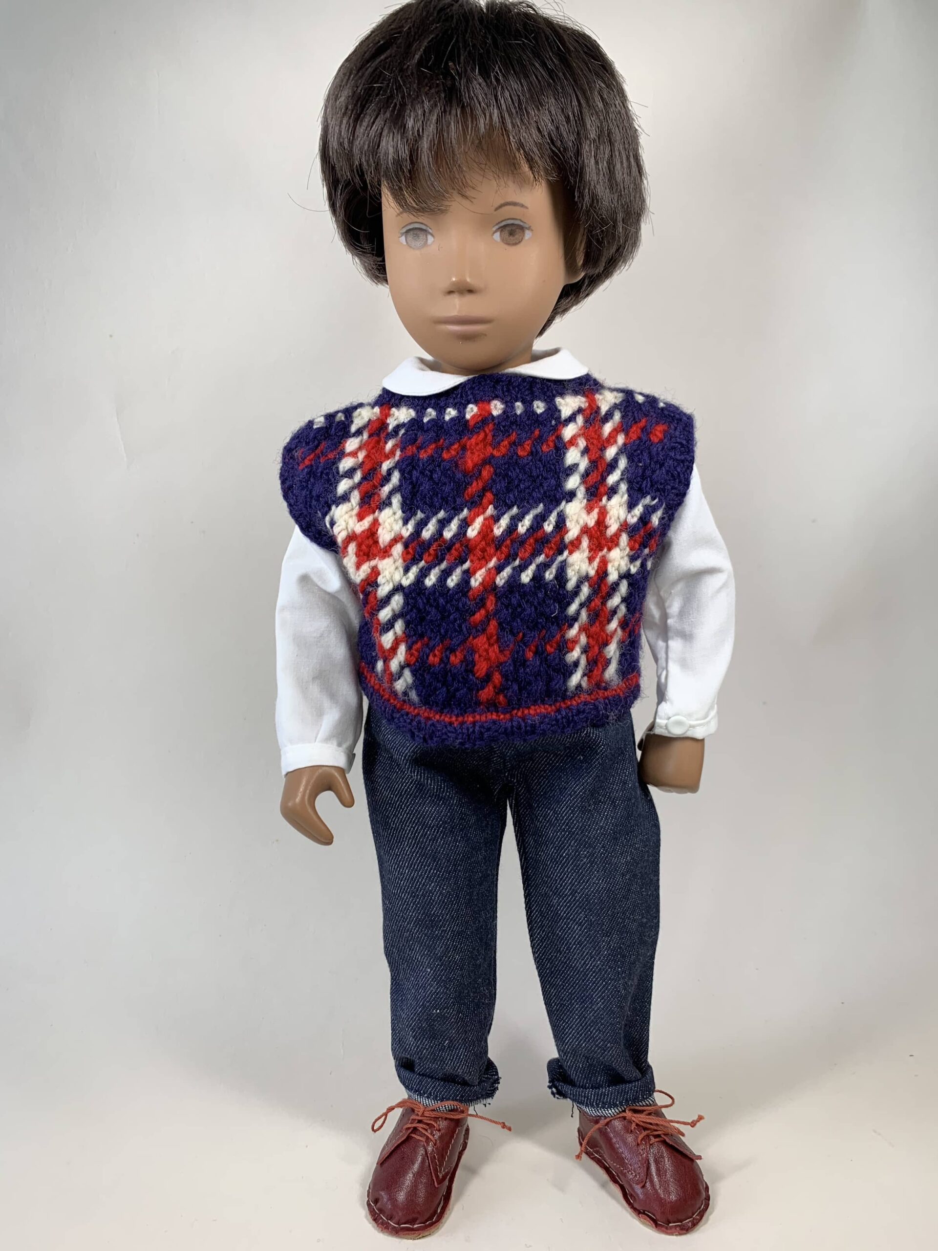 Item# SC025 / Susanna’s 6 piece hand sewn jacket, pants, shirt, machine knitted vest, leather shoes