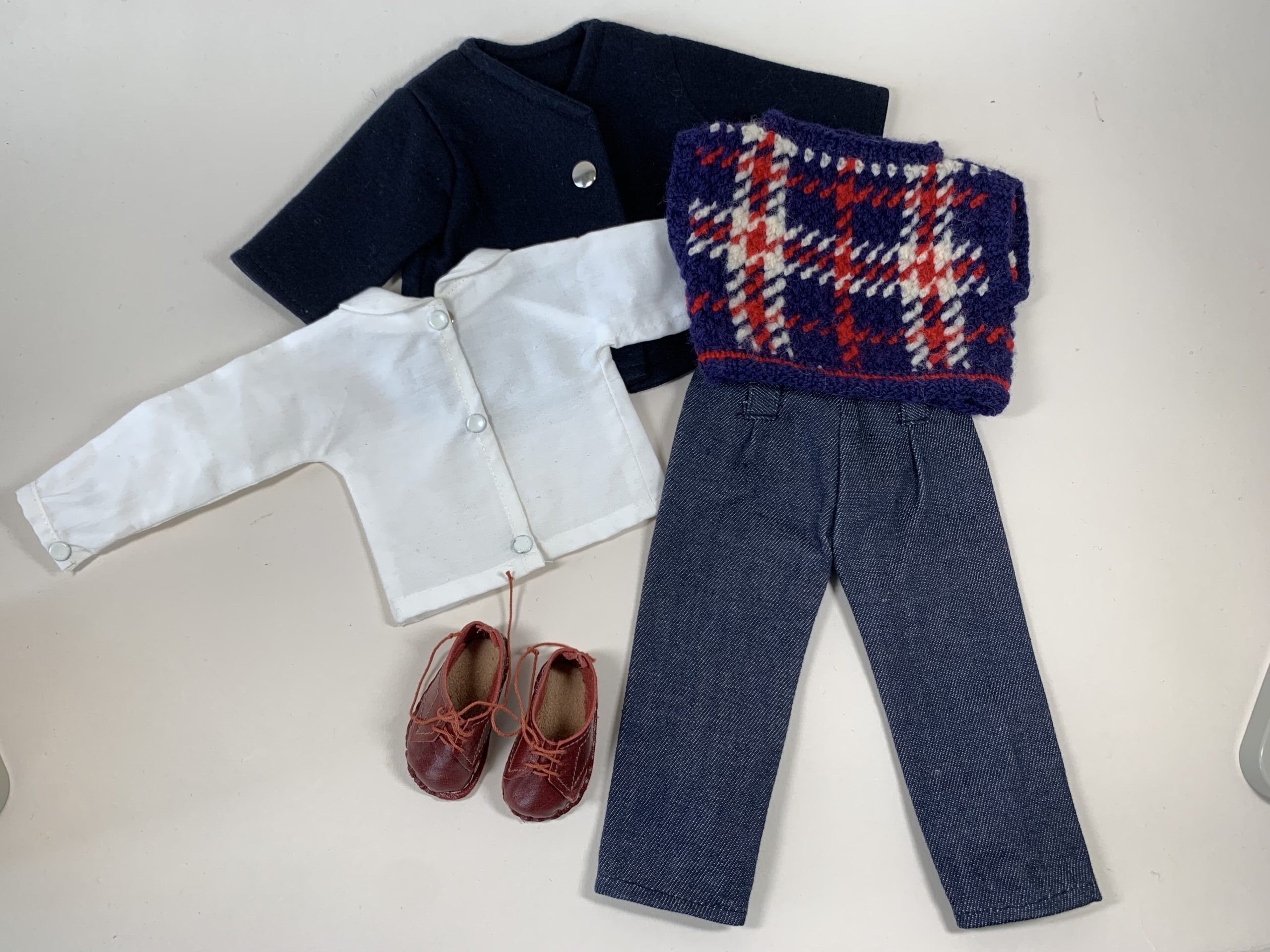 Item# SC025 / Susanna’s 6 piece hand sewn jacket, pants, shirt, machine knitted vest, leather shoes - Image 3