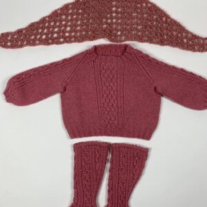 Item# HK051 / Susanna’s knit sweater, knee socks, & shawl / dusty rose color