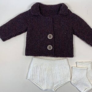 Item# Studio 001 / Susanna’s 3 piece jacket knit set in plum/brown
