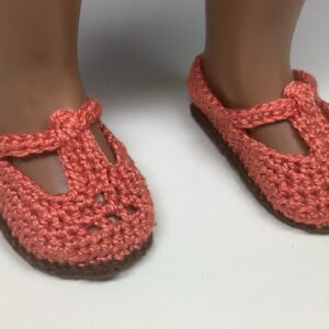 Item# SH055 / Susanna’s knit shoes in coral with brown soul