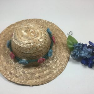 Item# H001 / Straw hat with crochet wreath and extra floral decoration