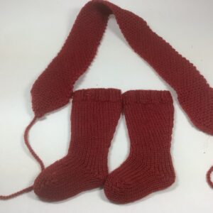 Item# SX029 / Susanna’s knit knee socks and matching scarf in dark red