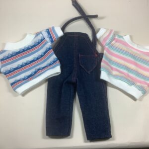 Item# SC060 / heavy denim overalls (needs fasteners) and 2 Wee Wardrobe shirts